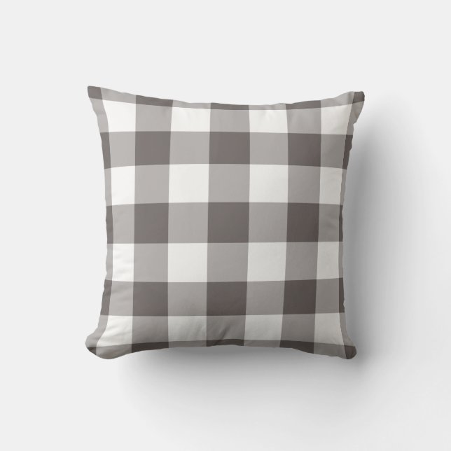 Grey Gingham Pattern Throw Pillow (Front)