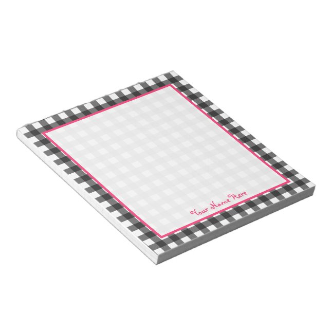 Grey Gingham Personalized Notepad (Angled)