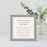 Grey Gingham Retro Typewriter Wedding Party
