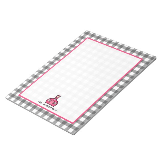 Grey Gingham Teacher Notepad