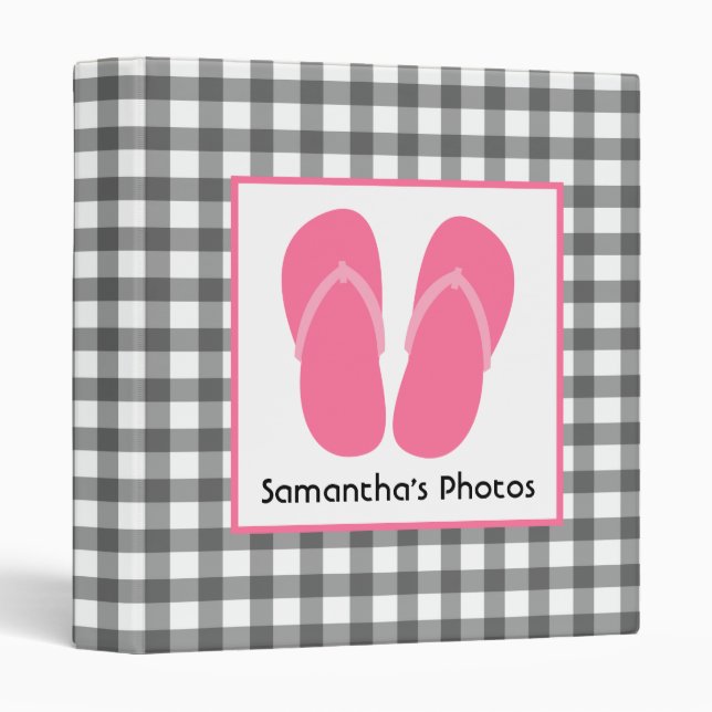 Grey Gingham With Pink Flip Flops Binder (Front/Spine)