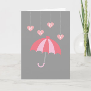 Grey Girl Baby Shower with Love and Pink Umbrella Invitation