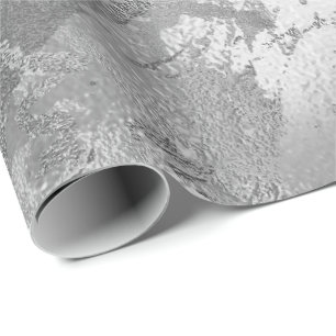 Grey Glass Silver Marble Shiny Metallic Strokes Wrapping Paper