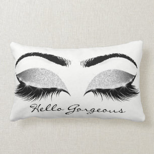 Grey Glitter Black Eyes Silver Makeup Lashes Hello Lumbar Pillow