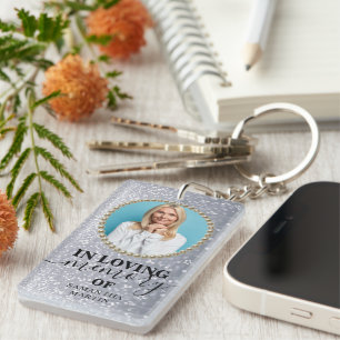 Grey Glitter Drips Memorial In Loving Memory  Keychain