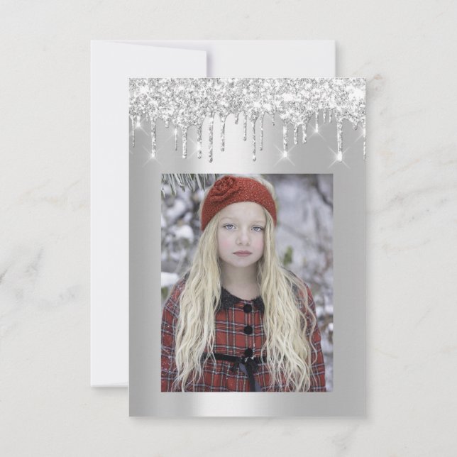 Grey Glitter Drips Silver Bridal Sweet 16th Spark Invitation (Back)