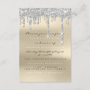 Grey Glitter Drips Silver Ivory Bridal Sweet 16th Invitation