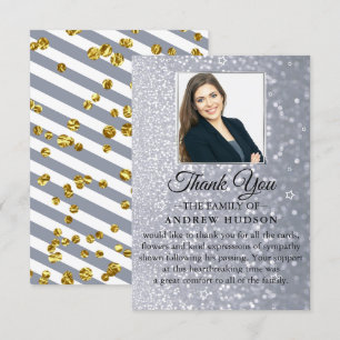 Grey Glitter Elegant Funeral Photo Thank You Card