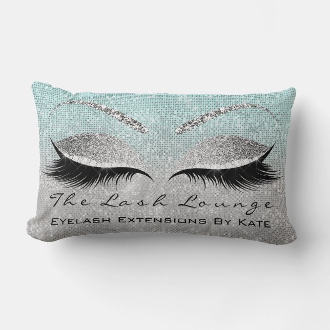 Grey Glitter Makeup Lashes Beauty Aqua  Lumbar Pillow (Front)