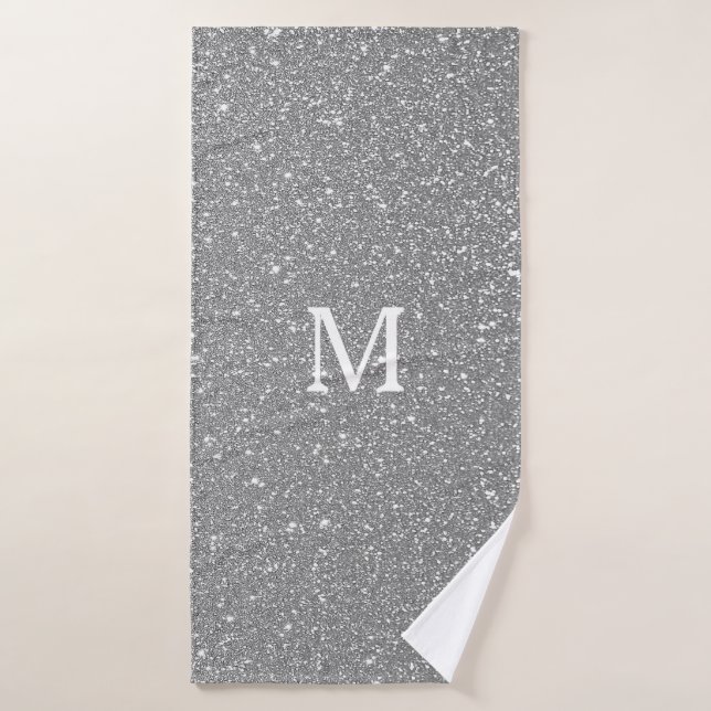 Grey Glitter Monogram Initial Custom Name Sparkly Bath Towel Set (Bath Towel)