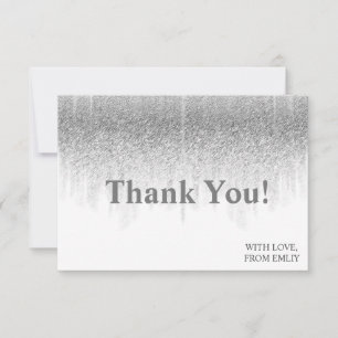 Grey glitter ombre chic thank you card