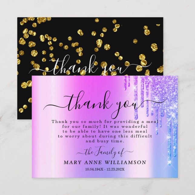 Grey Glitter Sparkly Funeral Food Thank You Card (Front/Back)
