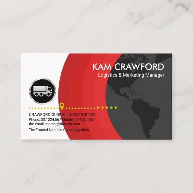 Grey Globe Layers Silver Truck Logistics Driver Business Card (Front)