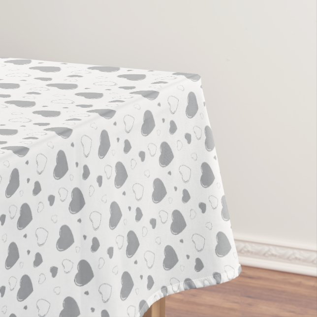 Grey glossy hearts cute romantic pattern  tablecloth (In Situ)