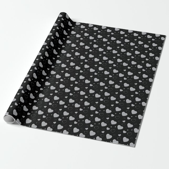 Grey glossy hearts cute romantic pattern  wrapping paper (Unrolled)