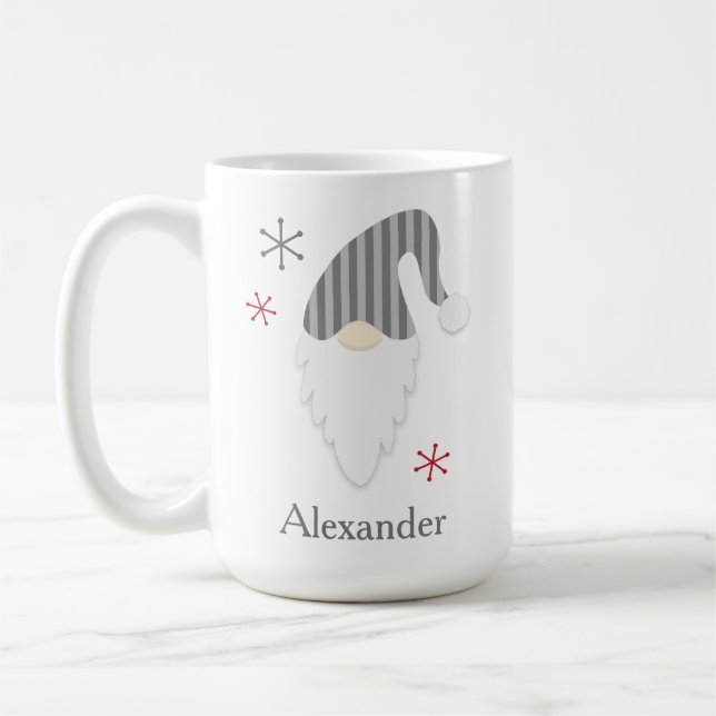 Grey Gnome And Snowflake Holiday Mug (Left)