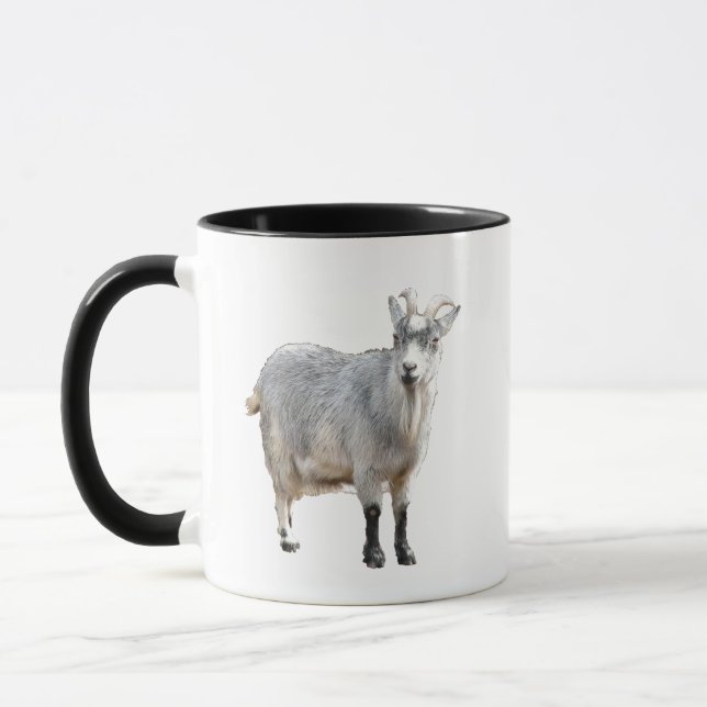 Grey Goat Farm Animal, Cute Nature Photography Mug (Left)