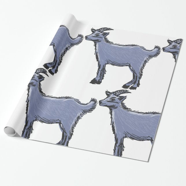 Grey Goat Sketch Wrapping Paper (Unrolled)