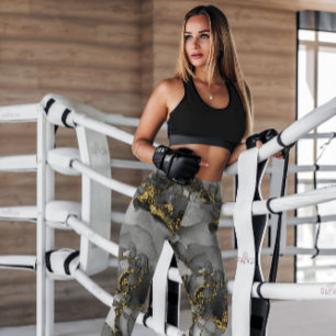 Grey Gold Abstract Patterned   Leggings