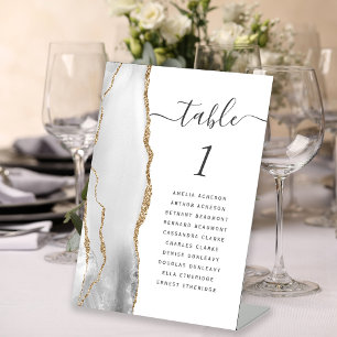 Grey Gold Agate Wedding Table Number Pedestal Sign