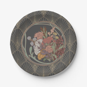Grey & Gold Art Deco Fan Paper Plate