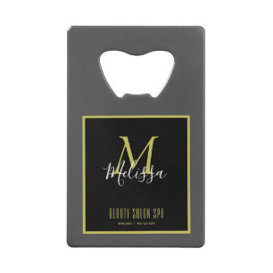 Grey Gold Beauty Salon SPA Monogram Credit Card Bottle Opener
