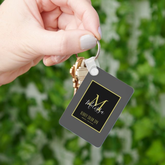 Grey Gold Beauty Salon SPA Monogram  Keychain (Hand)
