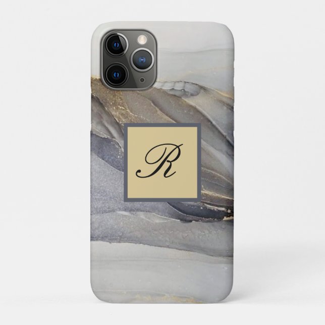 Grey Gold Black Marble Pretty Elegant Monogram Case-Mate iPhone Case (Back)