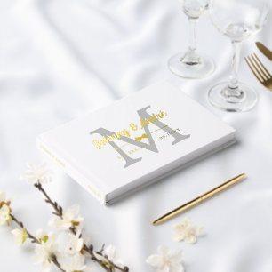 Grey Gold Bowtie Monogram Gay Wedding Guest Book