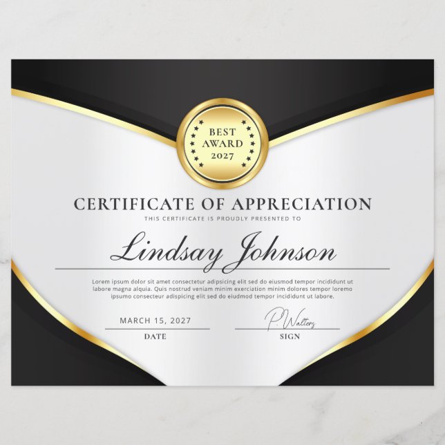 Grey & Gold Certificate of Appreciation Flyer (Front)