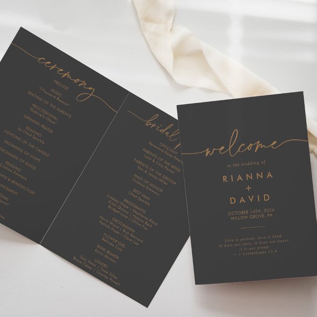 Grey Gold Classic Folded Wedding Program (Creator Uploaded)