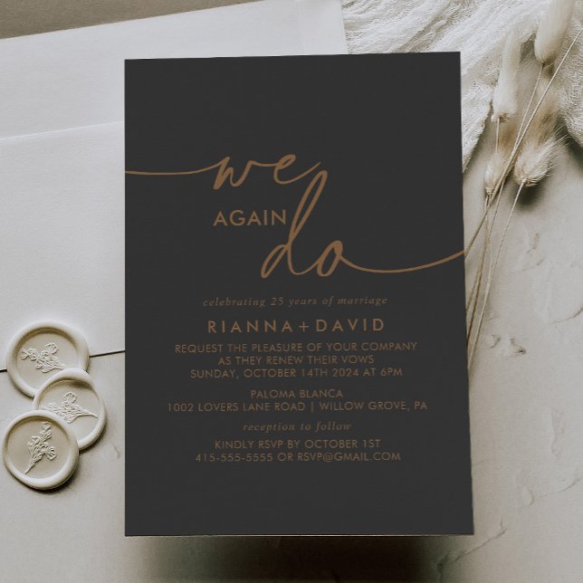 Grey Gold Classic We Do Again Vow Renewal Invitation (Creator Uploaded)