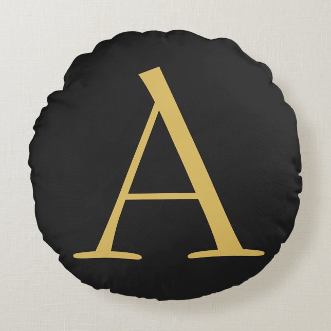 Grey Gold Colour Monogram Professional Round Pillow (Front)