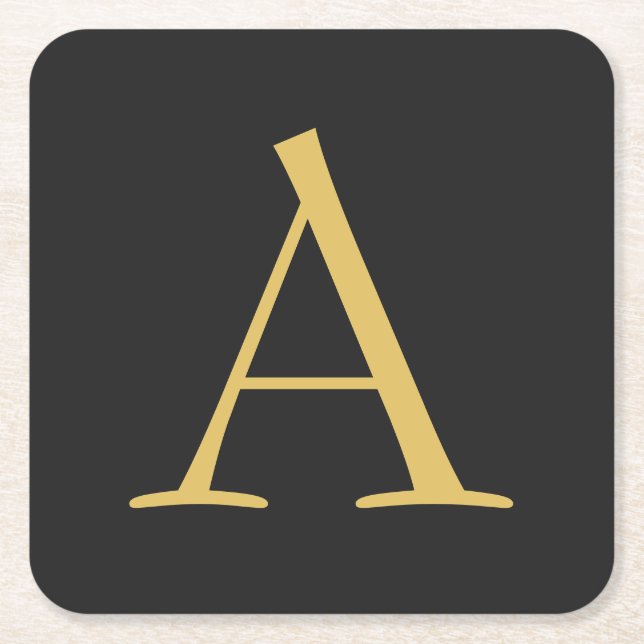 Grey Gold Colour Monogram Professional Square Paper Coaster (Front)