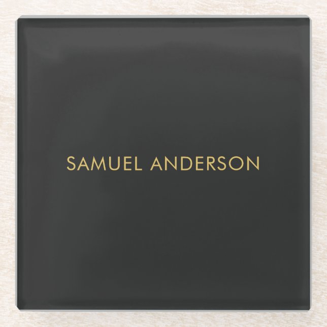 Grey Gold Colour Professional Add Name Glass Coaster (Front)