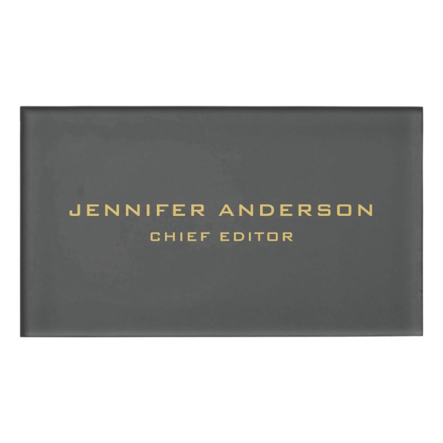 Grey & Gold Colours Professional Modern Plain Name Tag (Front)