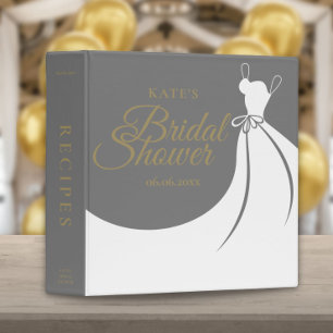 Grey Gold Elegant Gown Bridal Shower Recipe Binder