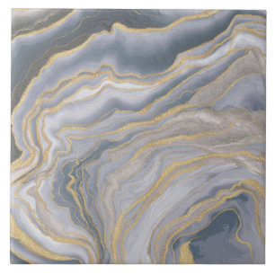 Grey Gold Fluid Liquid Painting Tile