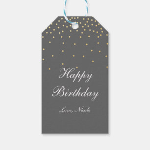 Grey & Gold Foil Confetti Dots Party Gift Tag