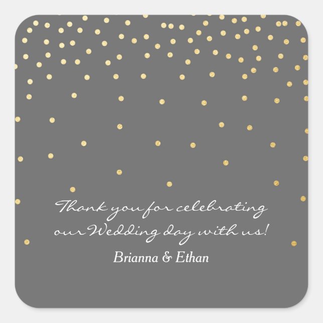 Grey & Gold Foil Dots Modern Wedding Stickers (Front)