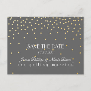 Grey & Gold Foil Dots Save The Date Postcard
