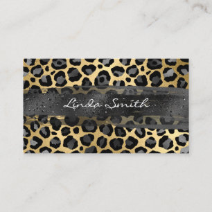 Grey Gold Foil Leopard Brush Stroke Business Card