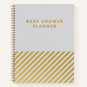 Grey Gold Foil Minimalist Baby Shower Planner Notebook