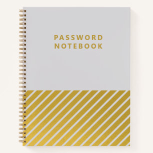 Grey Gold Foil Stripes Minimal Password Notebook