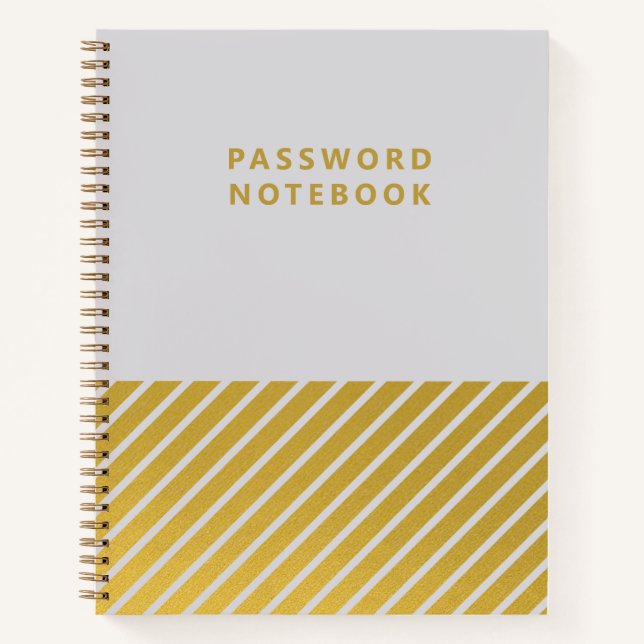Grey Gold Foil Stripes Minimal Password Notebook (Front)