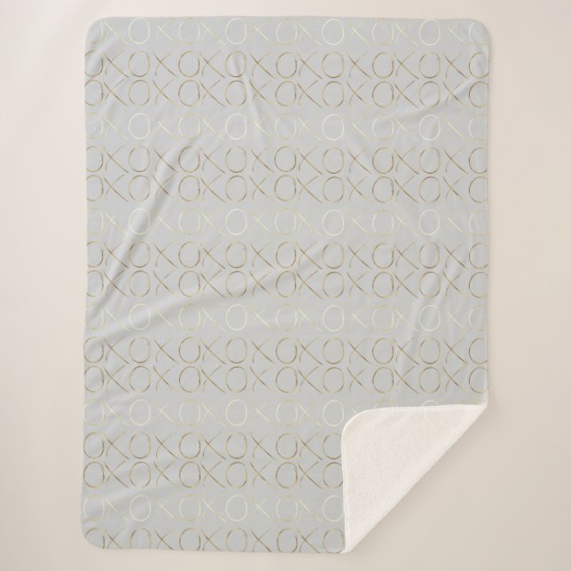 Grey Gold Glam XOXO Sherpa Blanket (Front)