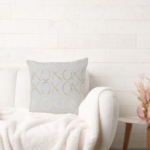 Grey Gold Glam XOXO Throw Pillow