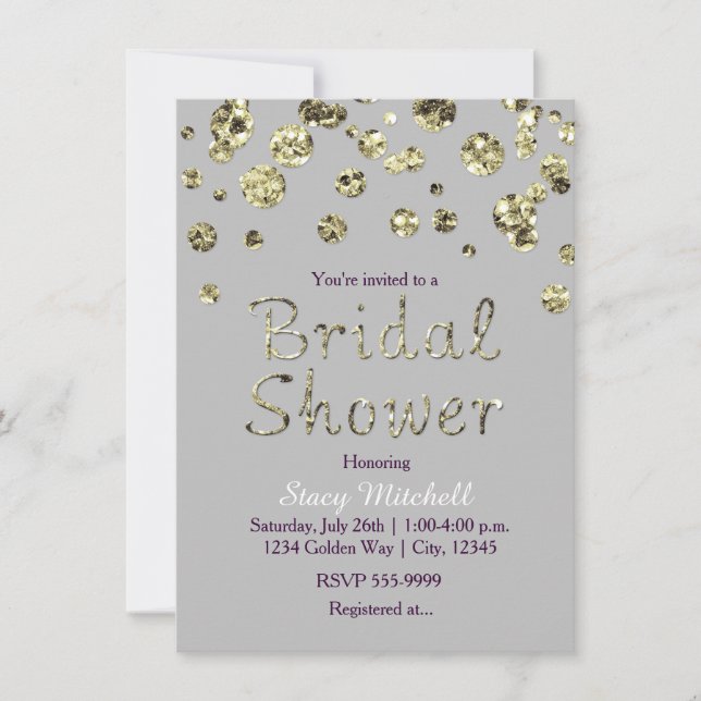 Grey & Gold Glitter Bridal Shower Invitation (Front)
