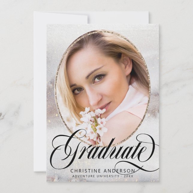 Grey Gold Glitter Photo Virtual Graduation Party Invitation (Front)