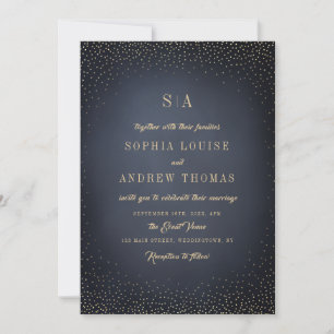 Grey & Gold Glitter Sophisticated Monogram wedding Invitation